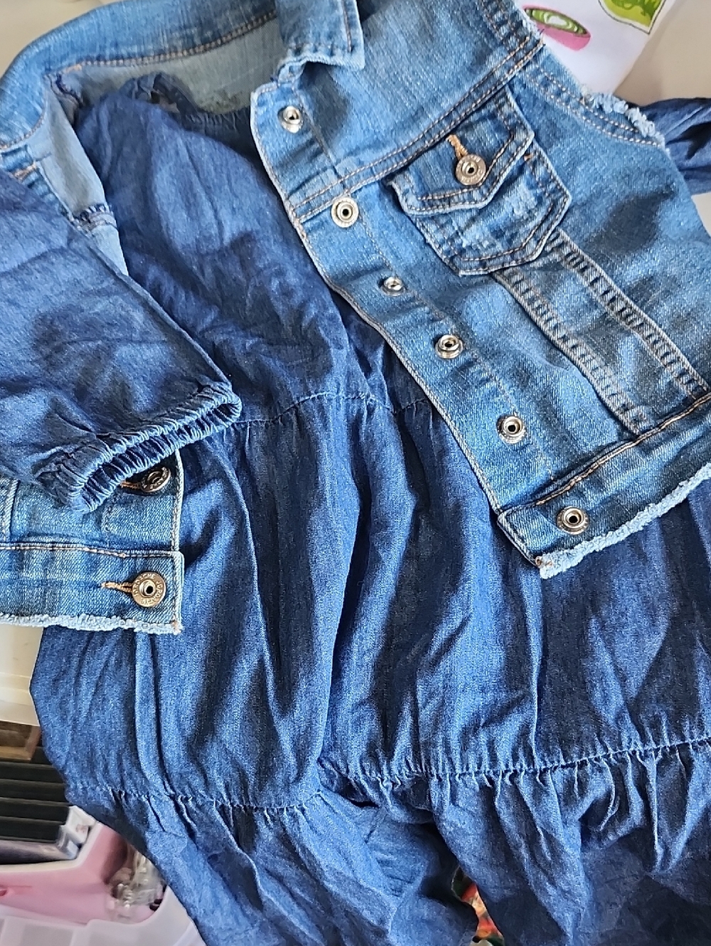 Denim Blue Tiered Dress with Button-Up Jacket Look And Dress Sz 6
